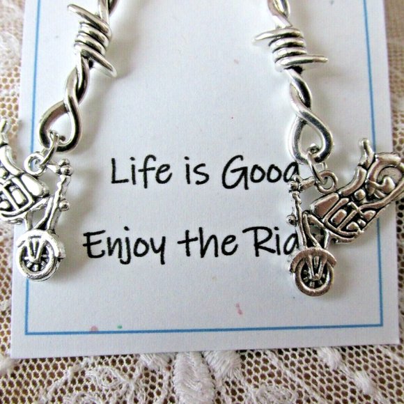 Barbed Wire & Motorcycle Charm Earrings on Life Is Good, Enjoy the Ride Card - Picture 2 of 4